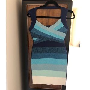 French connection multi-blue bandage dress